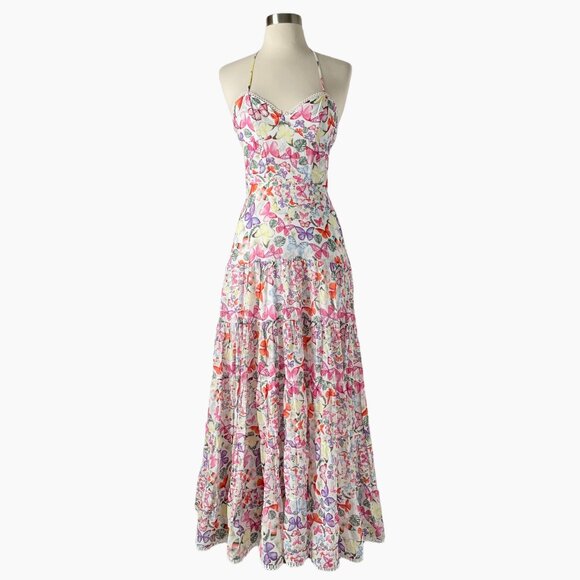 Charo Ruiz Danny Dress XS White Borbo Butterfly Halter Maxi Dress - Picture 2 of 8